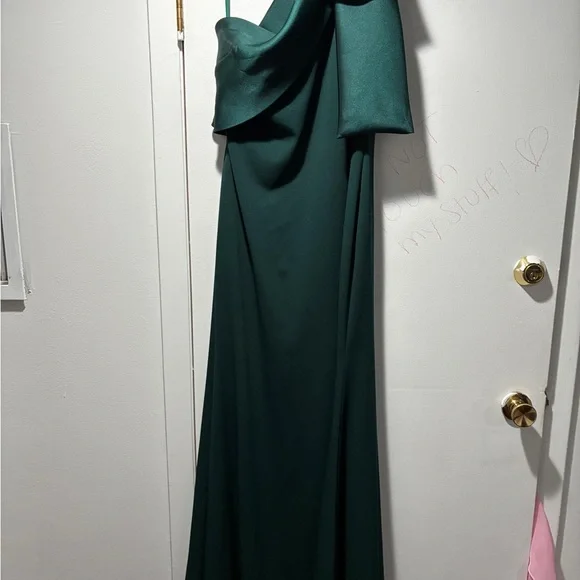 Betsy & Adam One Shoulder Dark Green Dress - Picture 9 of 12